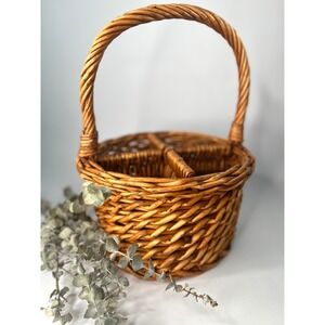 Vintage Bottle Basket Wicker Carrier 4 Compartments Gift Basket